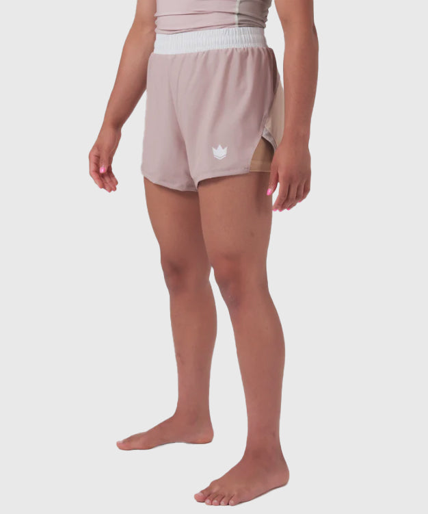 Kingz Hybrid Women's Fight Shorts - Beige/Pink