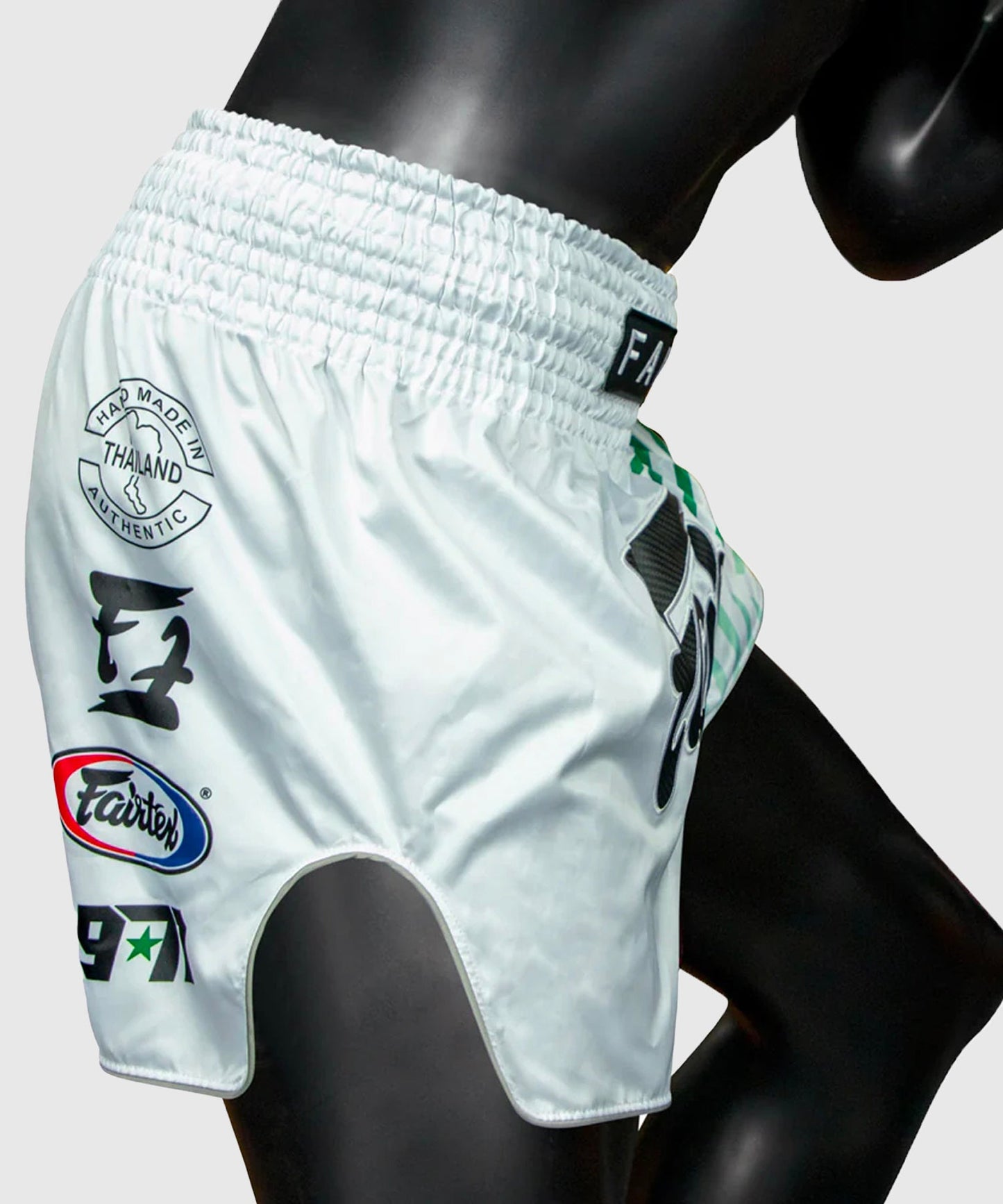Fairtex Racer Pantalones de Muay Thai - Blanco/Verde