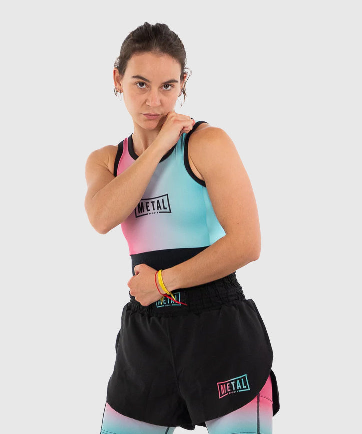 Metal Boxe Miami Vice Women's Sports Bra - Pink/Turquoise