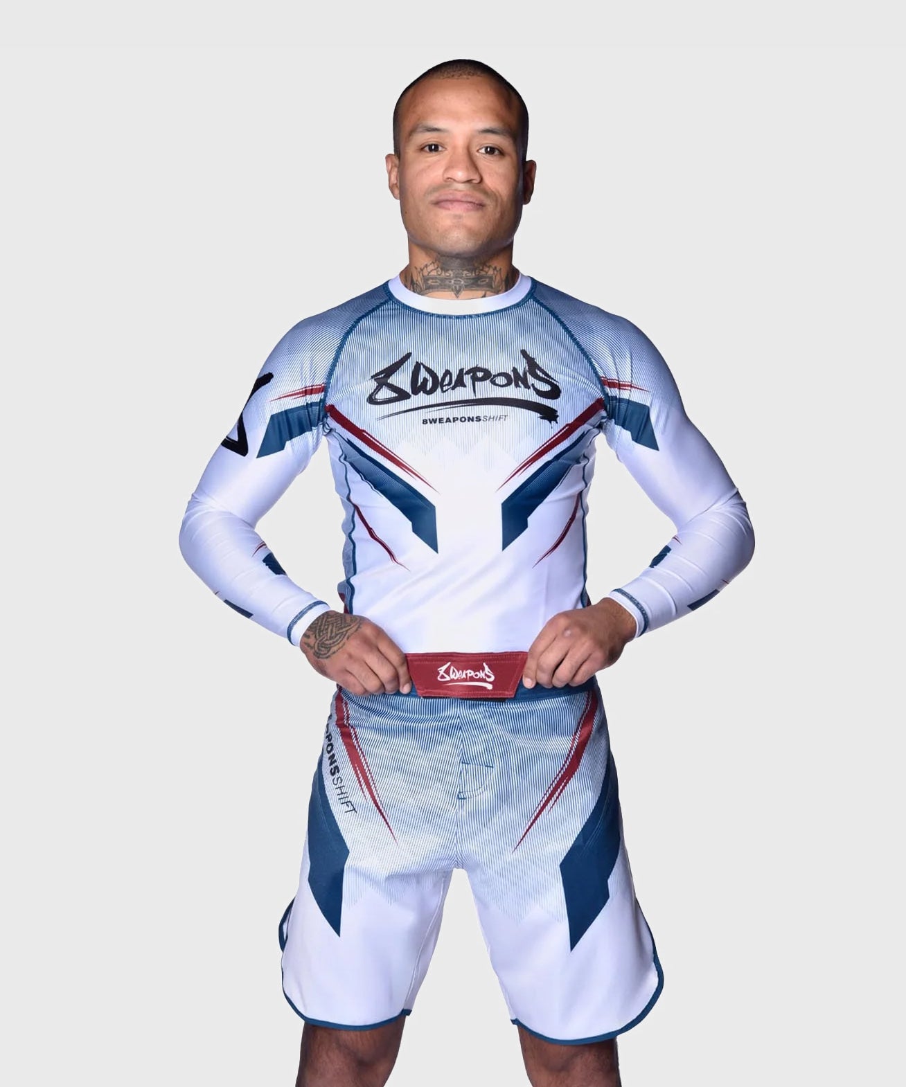 8 Weapons Shift Fight Shorts - White/Blue/Red