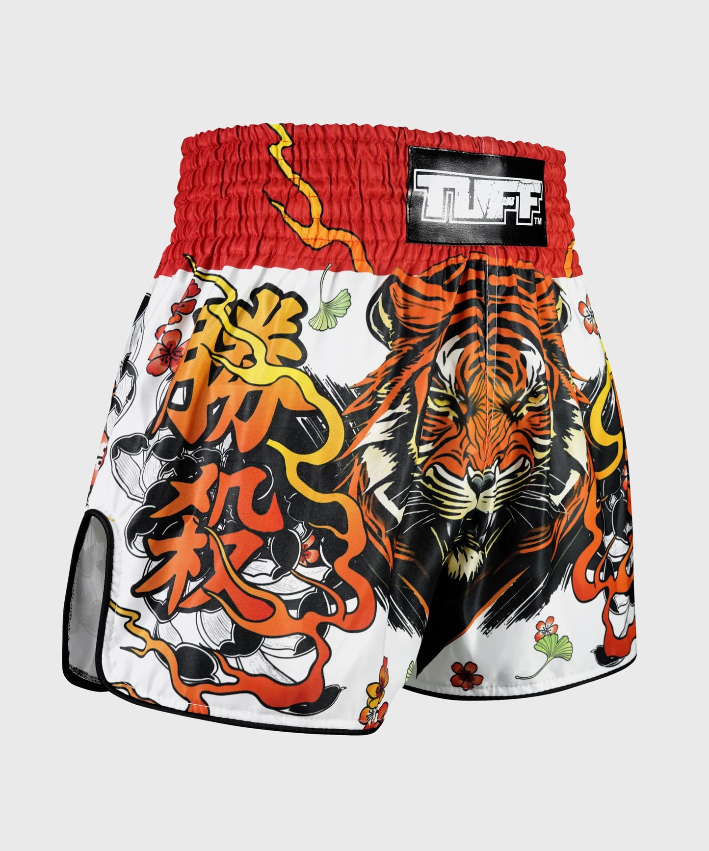 Tuff Retro Style Tora Chikara Power Of Tiger Pantaloncini da Muay Thai - Bianco