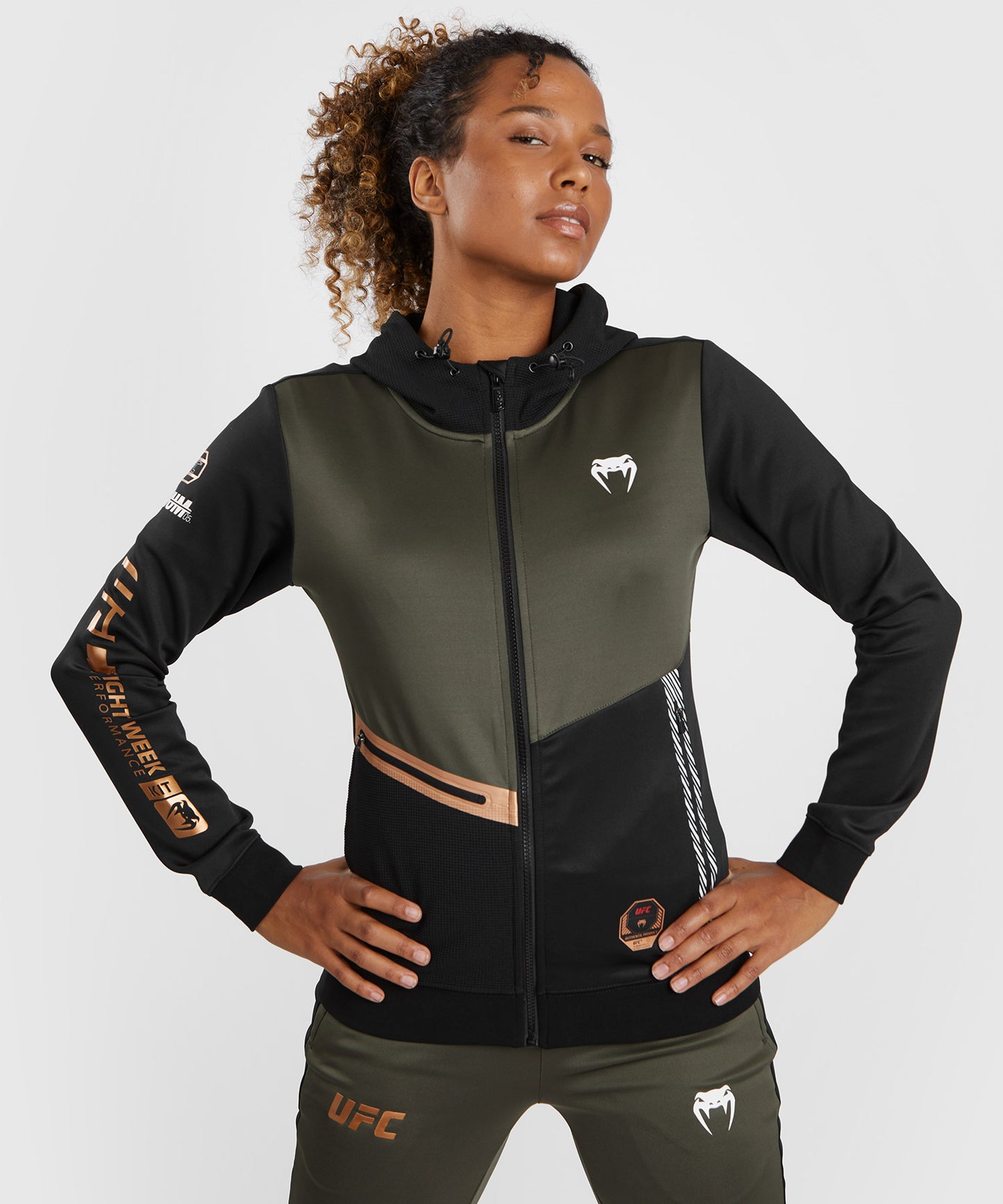 UFC Adrenaline by Venum Fight Week Women’s Zip Hoodie - Khaki/Bronze