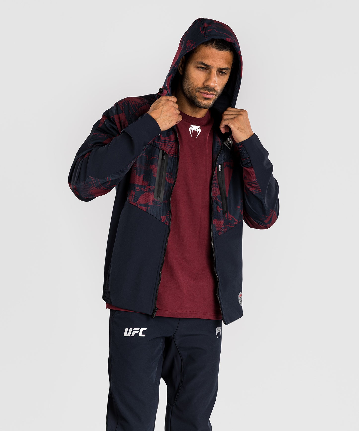 UFC Zenith by Venum Authentic Fight Week Zip Hoodie Herren - Marineblau/Burgunderrot/Silber