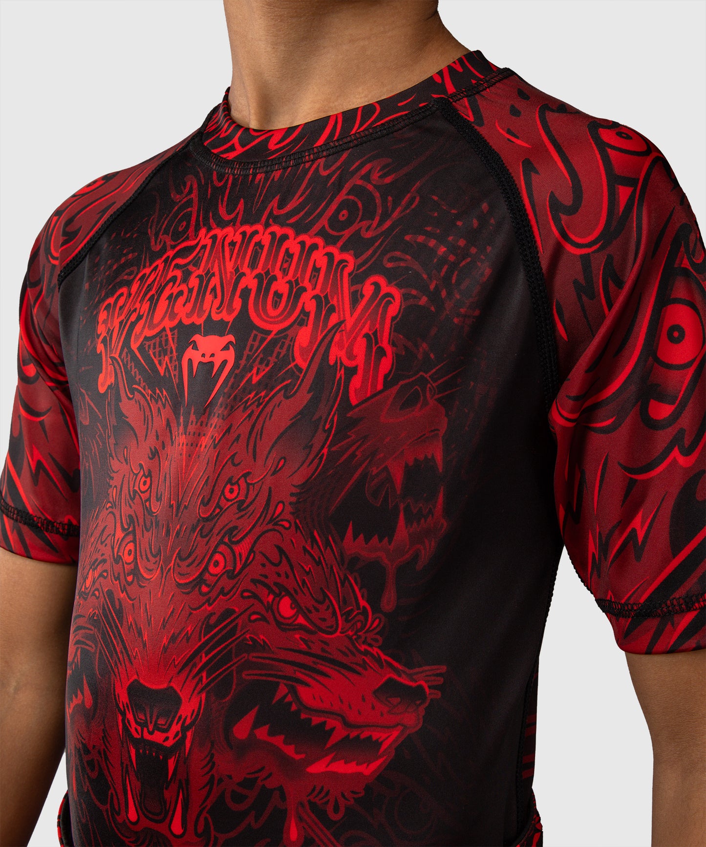 Venum Wolf Atak Kids Short Sleeve Rashguard - Black/Red