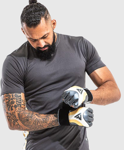 RDX Aura T-17 Grappling MMA Gloves - Black/White/Gold