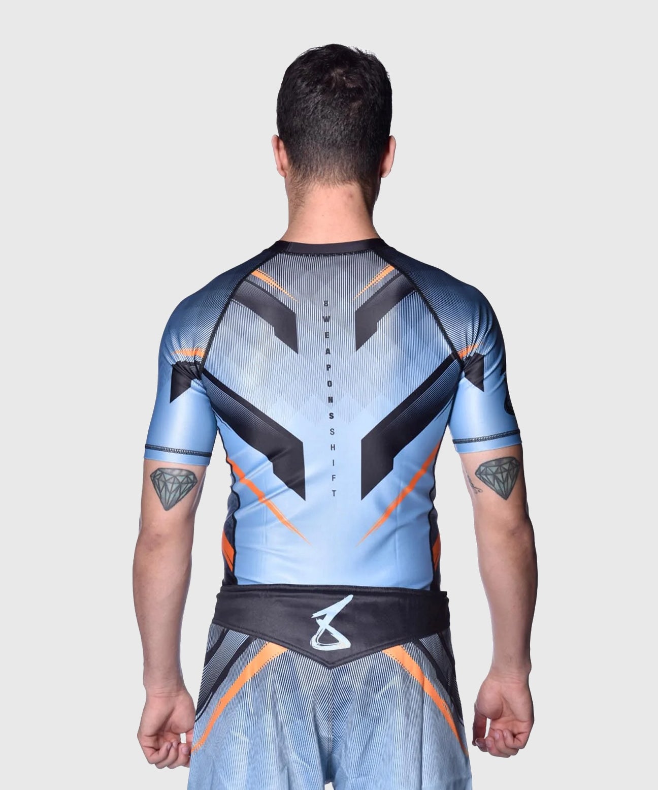 8 Weapons Shift Kurzarm-Rashguard - Blau/Schwarz/Orange