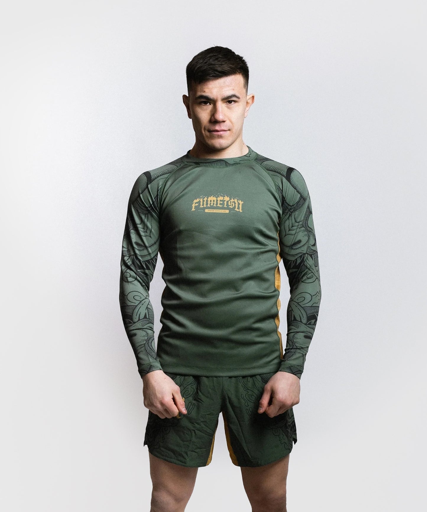 Fumetsu Oni Langarm-Rashguard - Khaki/Gold/Schwarz