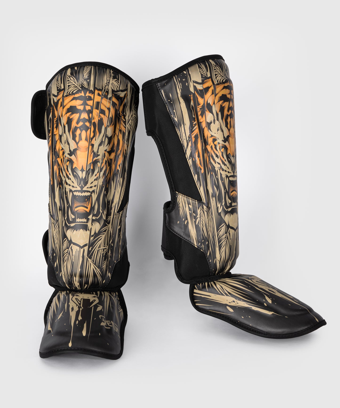 Venum Tiger Protectores de espinillas - Negro/Naranja Neón