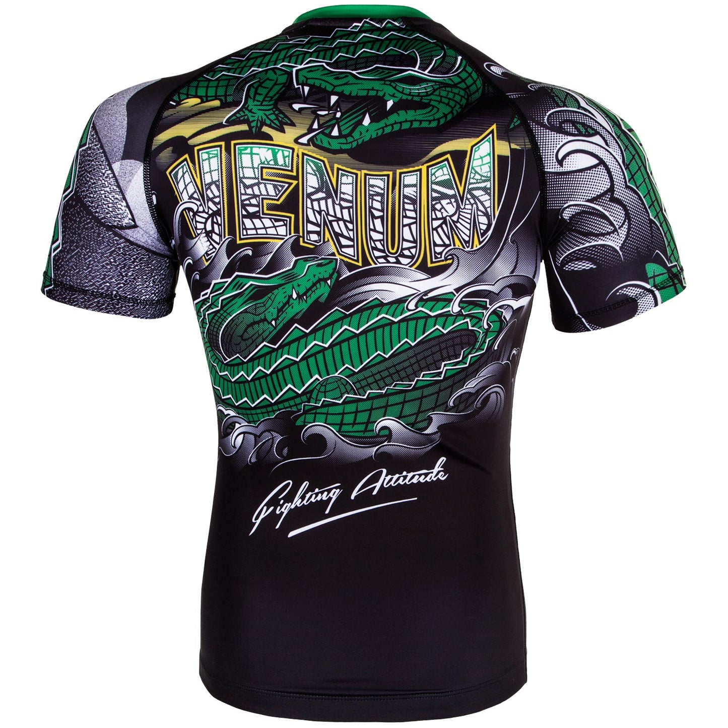 Venum Crocodile Rashguard - Black/Green - Short Sleeves