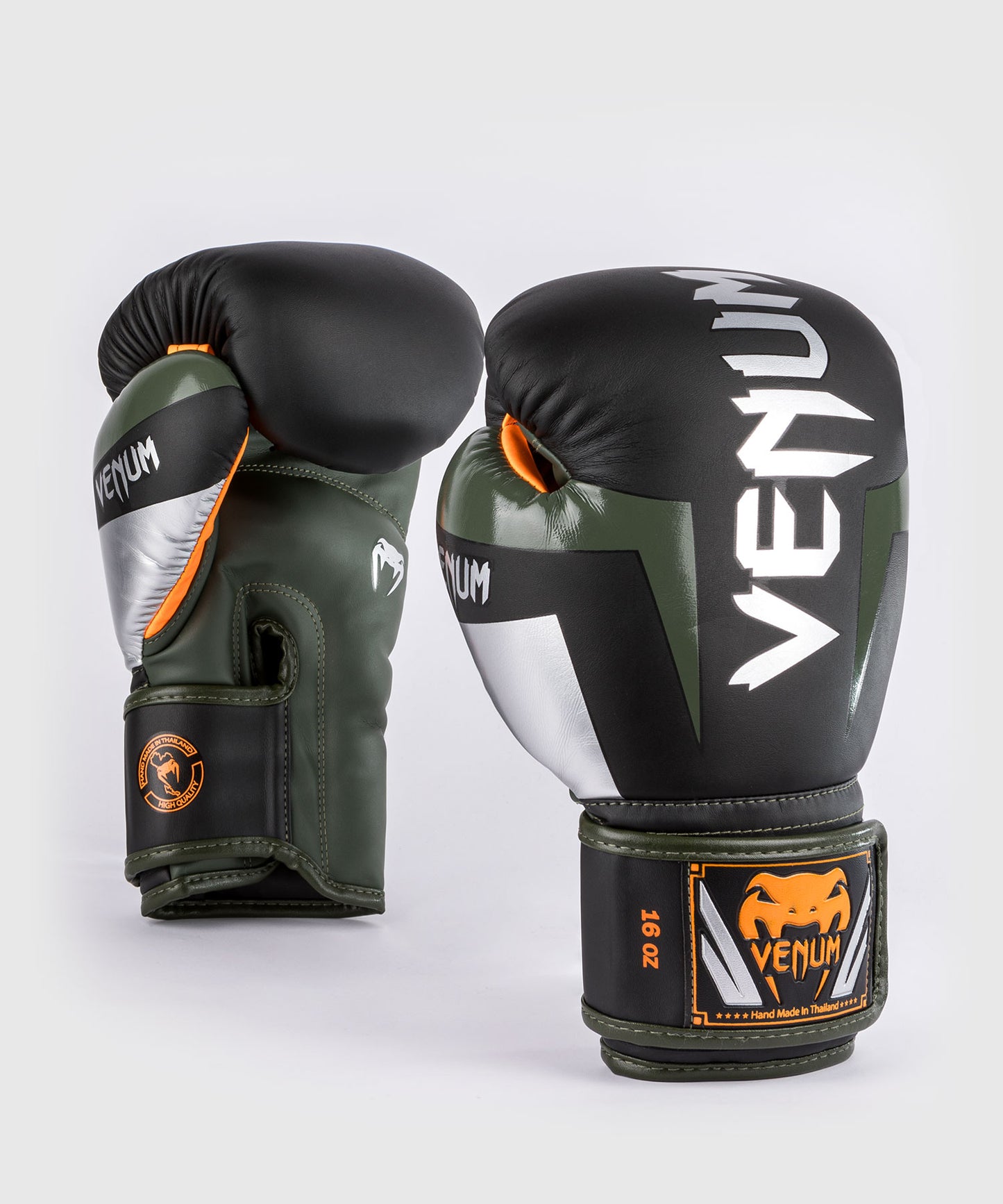 Gants de boxe Venum Elite - Noir/Argent/Kaki