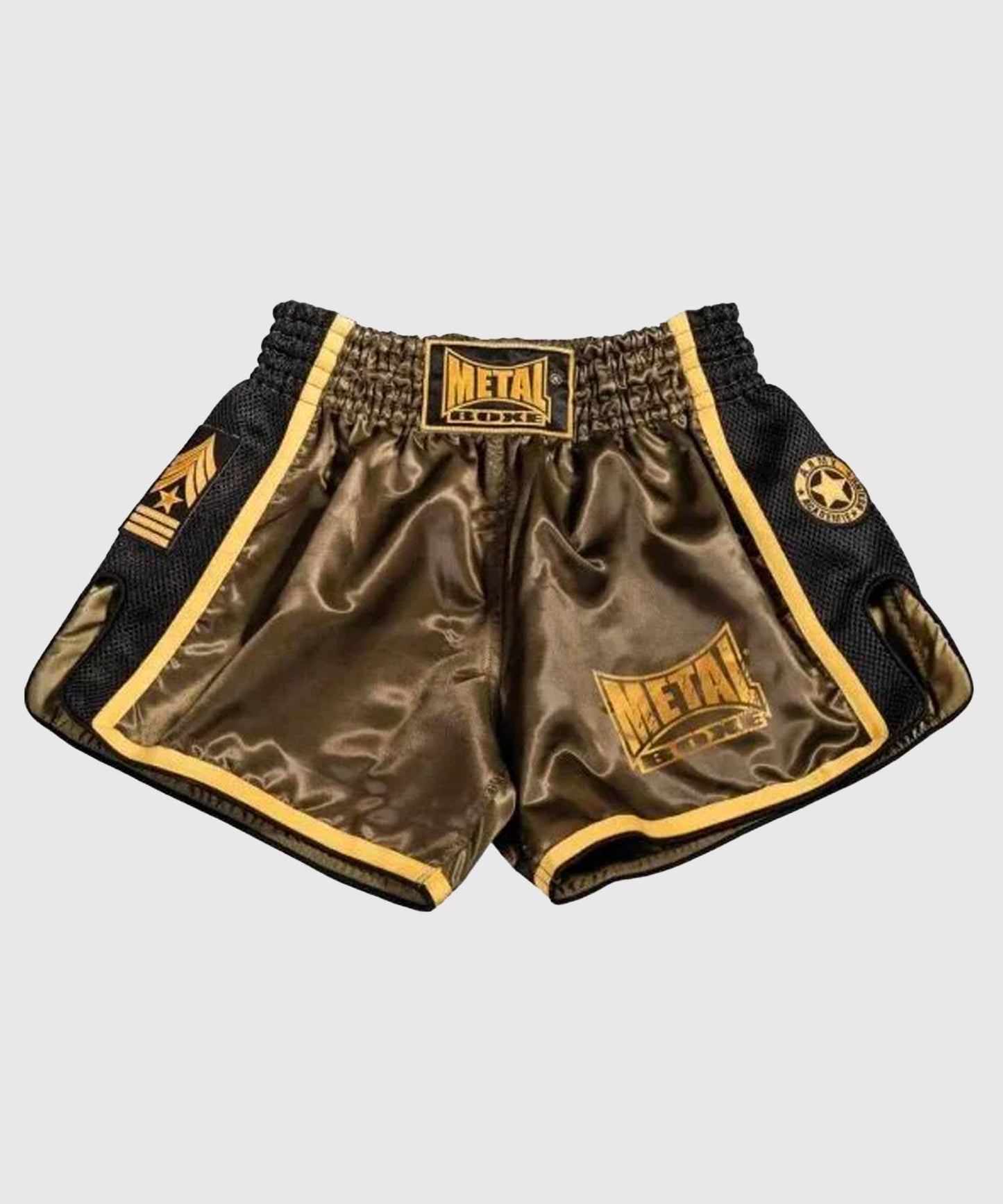 Metal Boxe Extrême Muay Thai Fight Shorts – Khaki/Gold