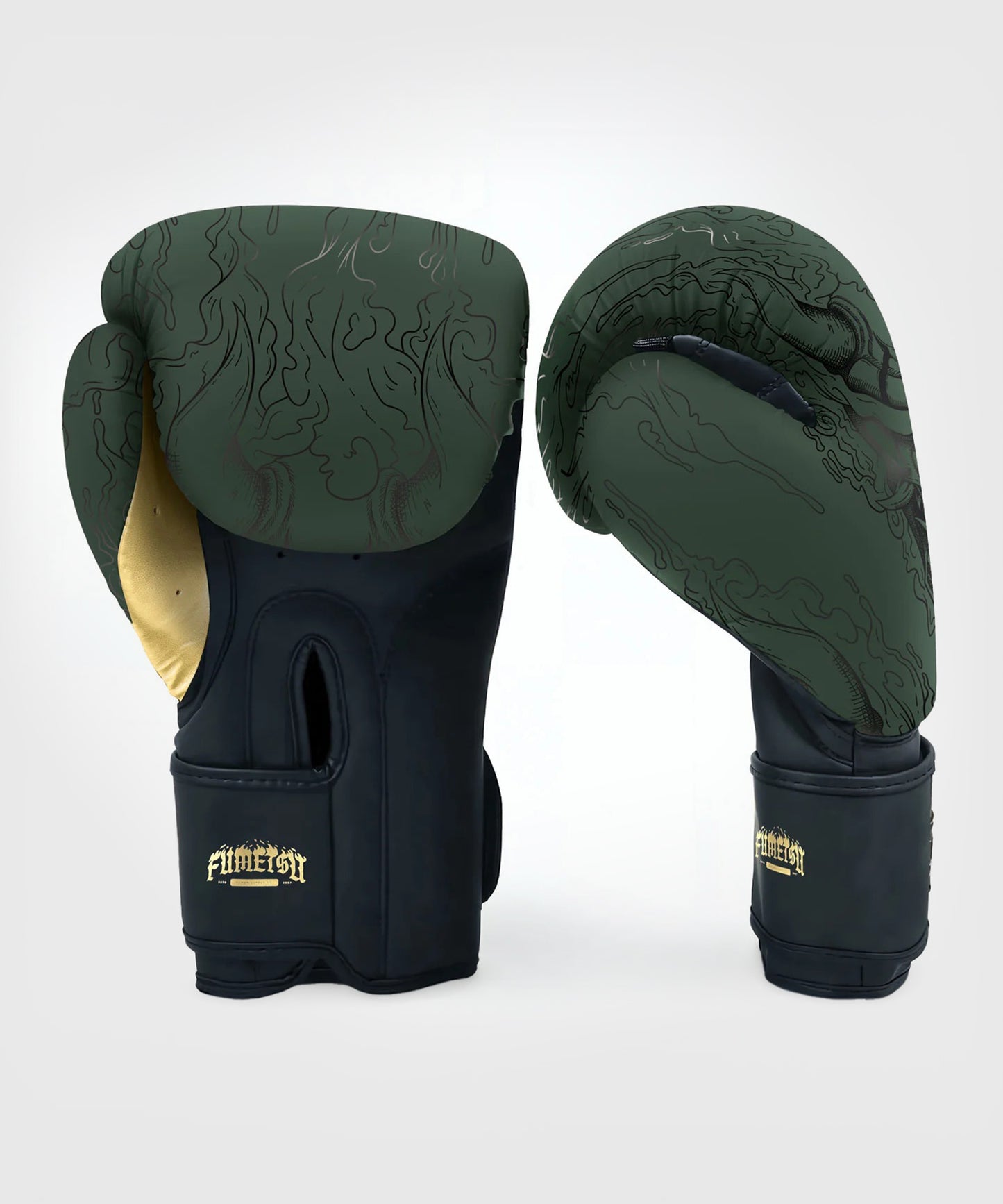 Fumetsu Oni Boxhandschuhe - Khaki/Schwarz/Gold