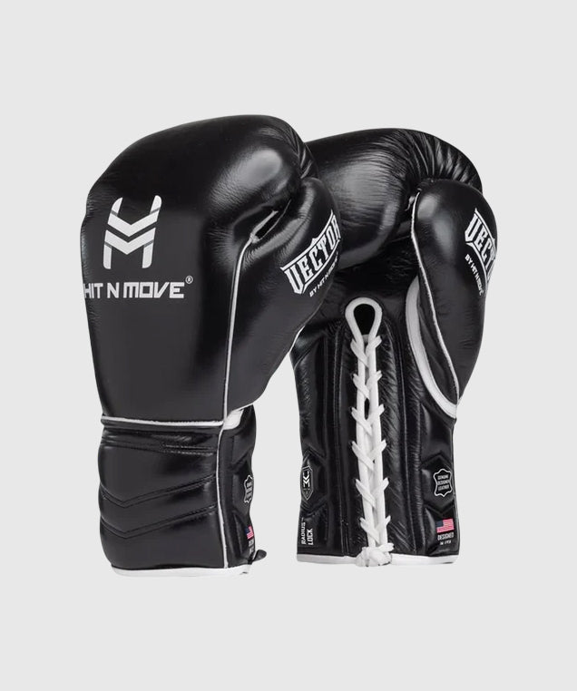 Hit N Move Vector™ Guantes de Boxeo con Cordones - Negro