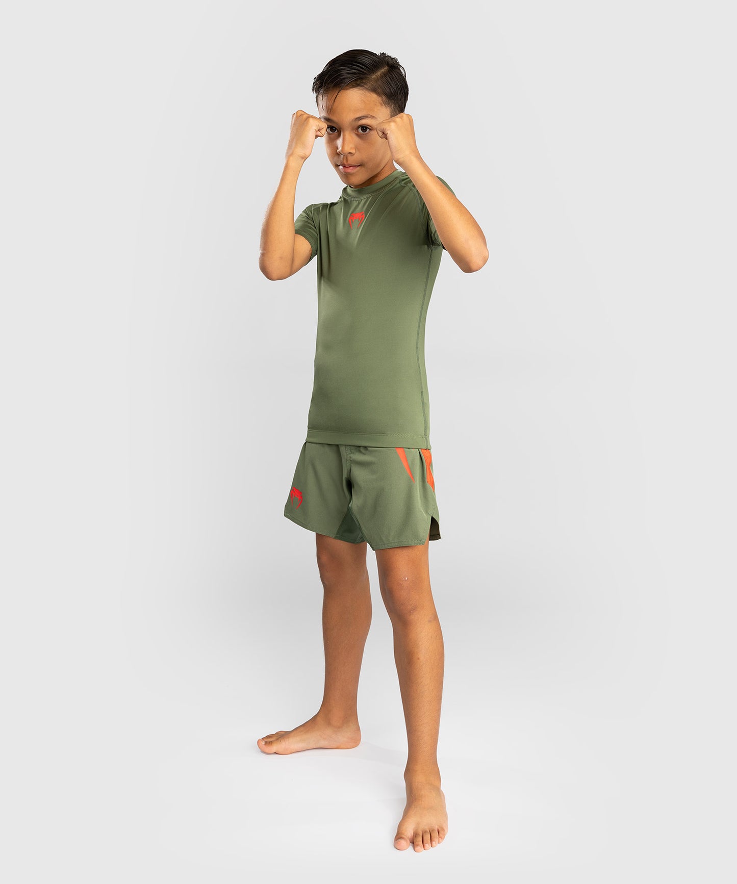 Venum Contender Kinder Rashguards Kurze Ärmel - Armeegrün/Orange