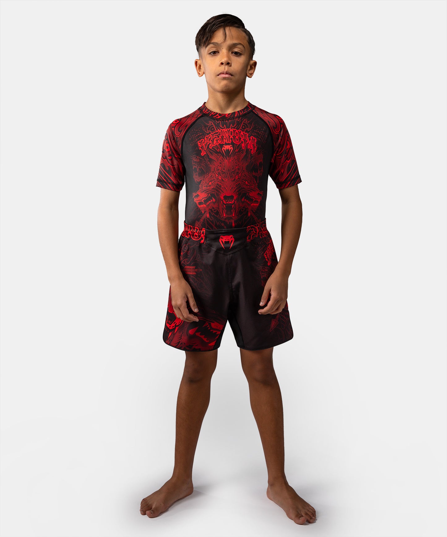 Venum Wolf Atak Kinder Fightshorts – Schwarz/Rot