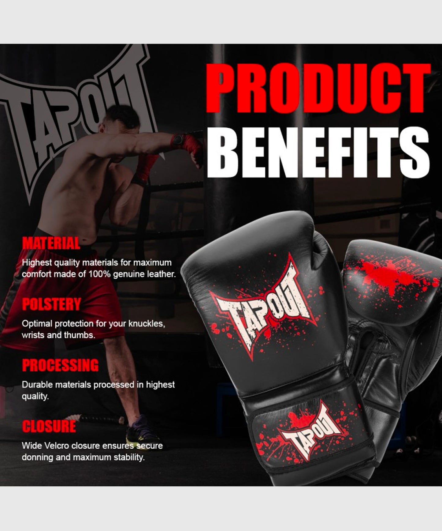 Tapout Rialto Guantes de Boxeo - Negro/Crudo/Rojo