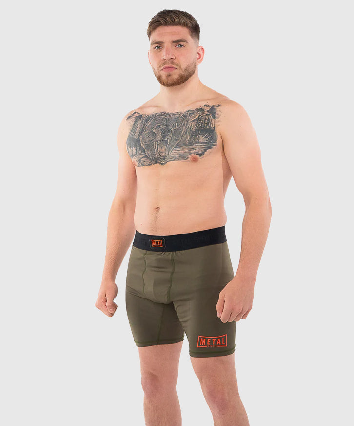 Metal Boxe Compression Shorts - Khaki/Orange