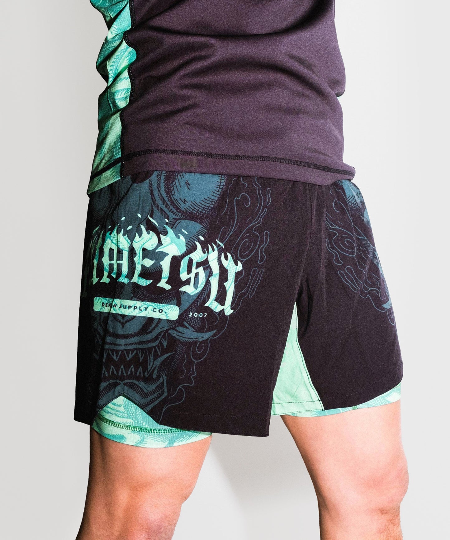 Fumetsu Dual Layer Oni Fightshorts - Nero/Blu/Verde