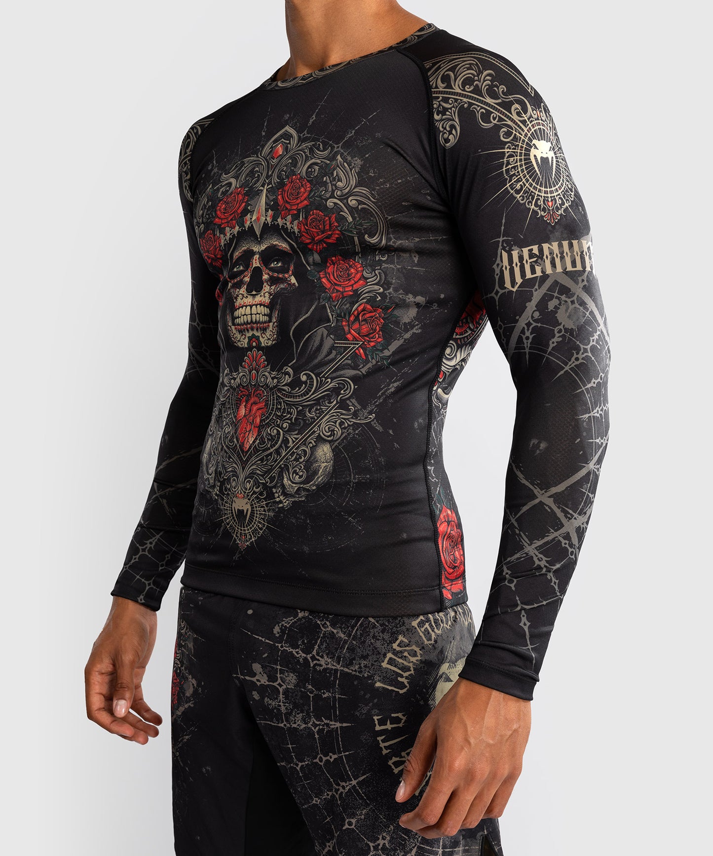 Venum Santa Muerte 5.0 Rashguard de Manga Larga para Hombre - Negro Profundo/Oro