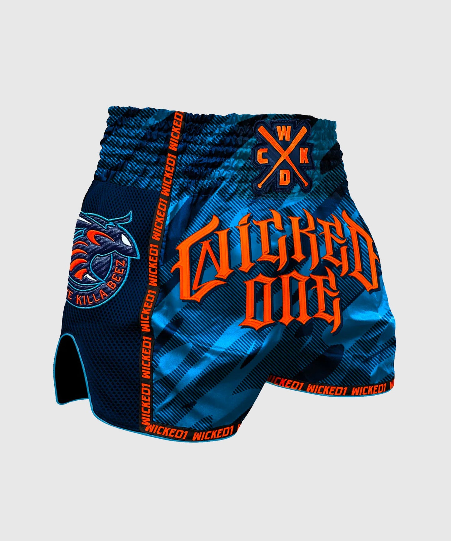 Wicked One Killa Beez Muay Thai Shorts - Blau/Orange
