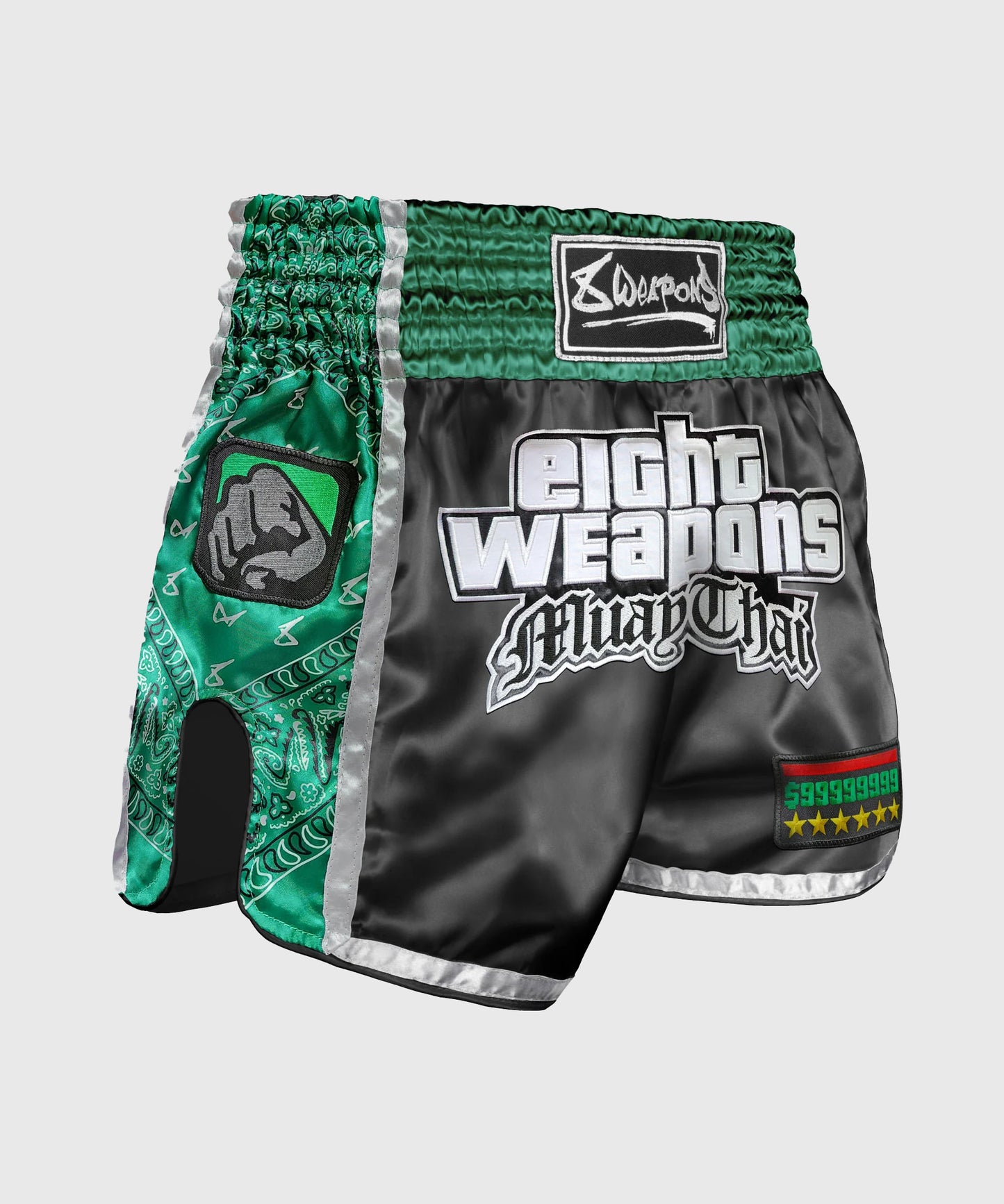 8 Weapons West Coast Pantaloncini da Muay Thai - Nero/Verde