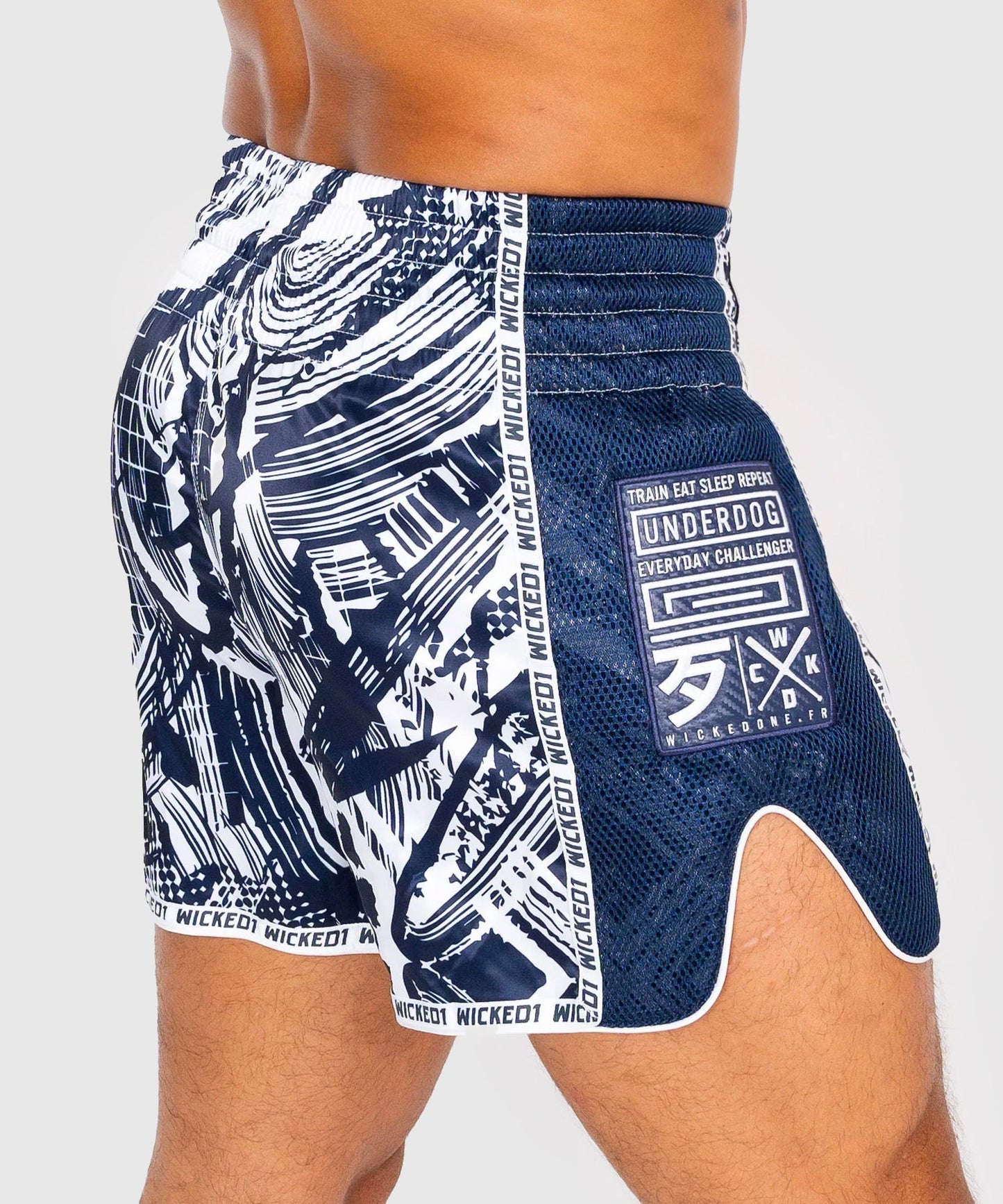 Wicked One Havoc Pantalones de Muay Thai - Azul Marino/Blanco