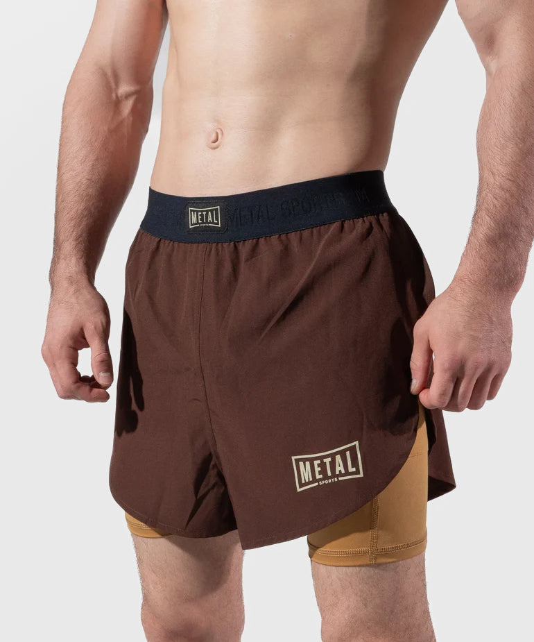 Metal Boxe Caucasian Hills 2-in-1 Fight Shorts - Brown