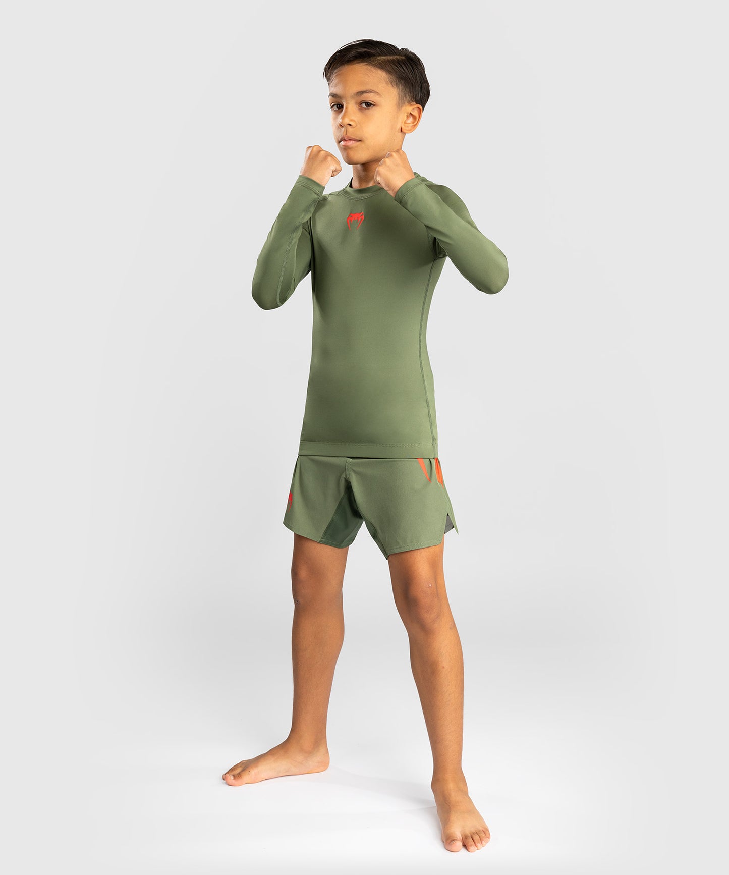 Venum Contender Kinder Rashguards Lange Ärmel - Army Green/Orange