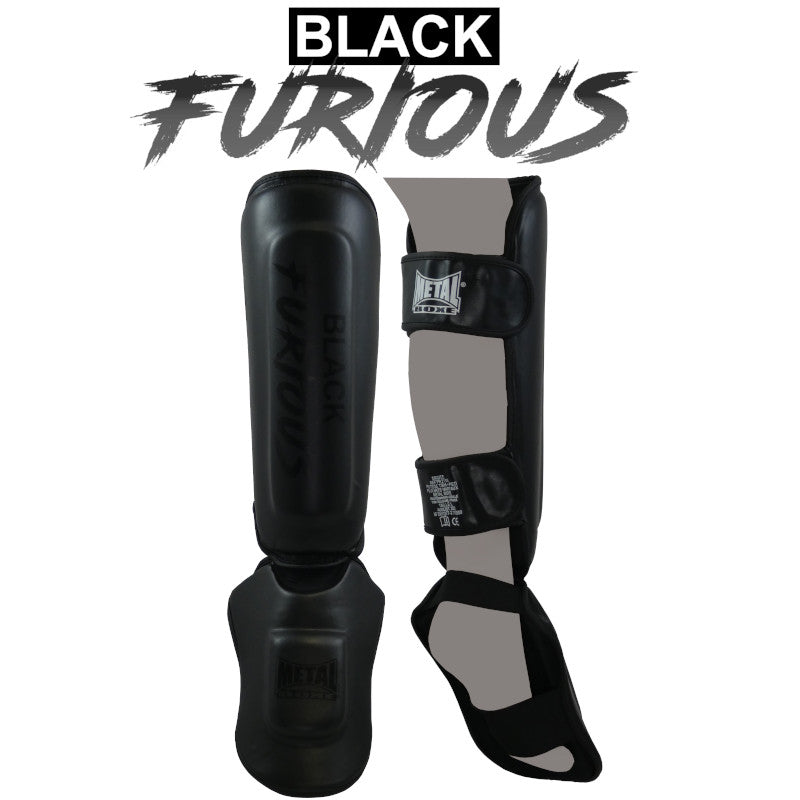 Protège-Tibias + Pieds Metal Boxe Furious - Noir