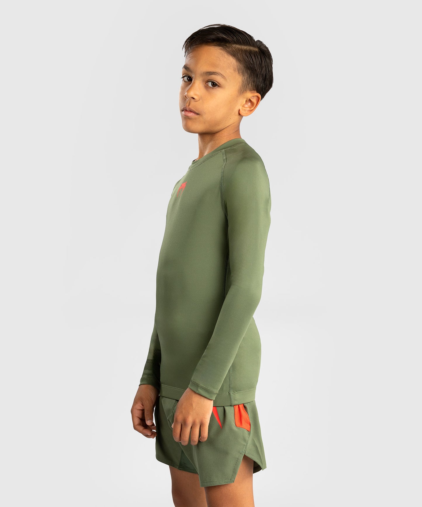 Rashguard Manches Longues pour Enfants Venum Contender - Vert militaire/Orange