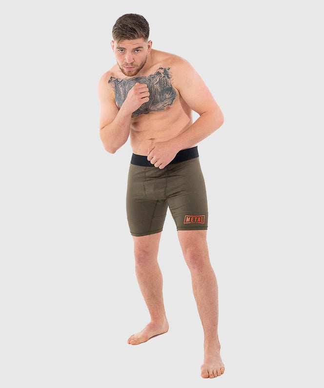 Metal Boxe Compression Shorts - Khaki/Orange