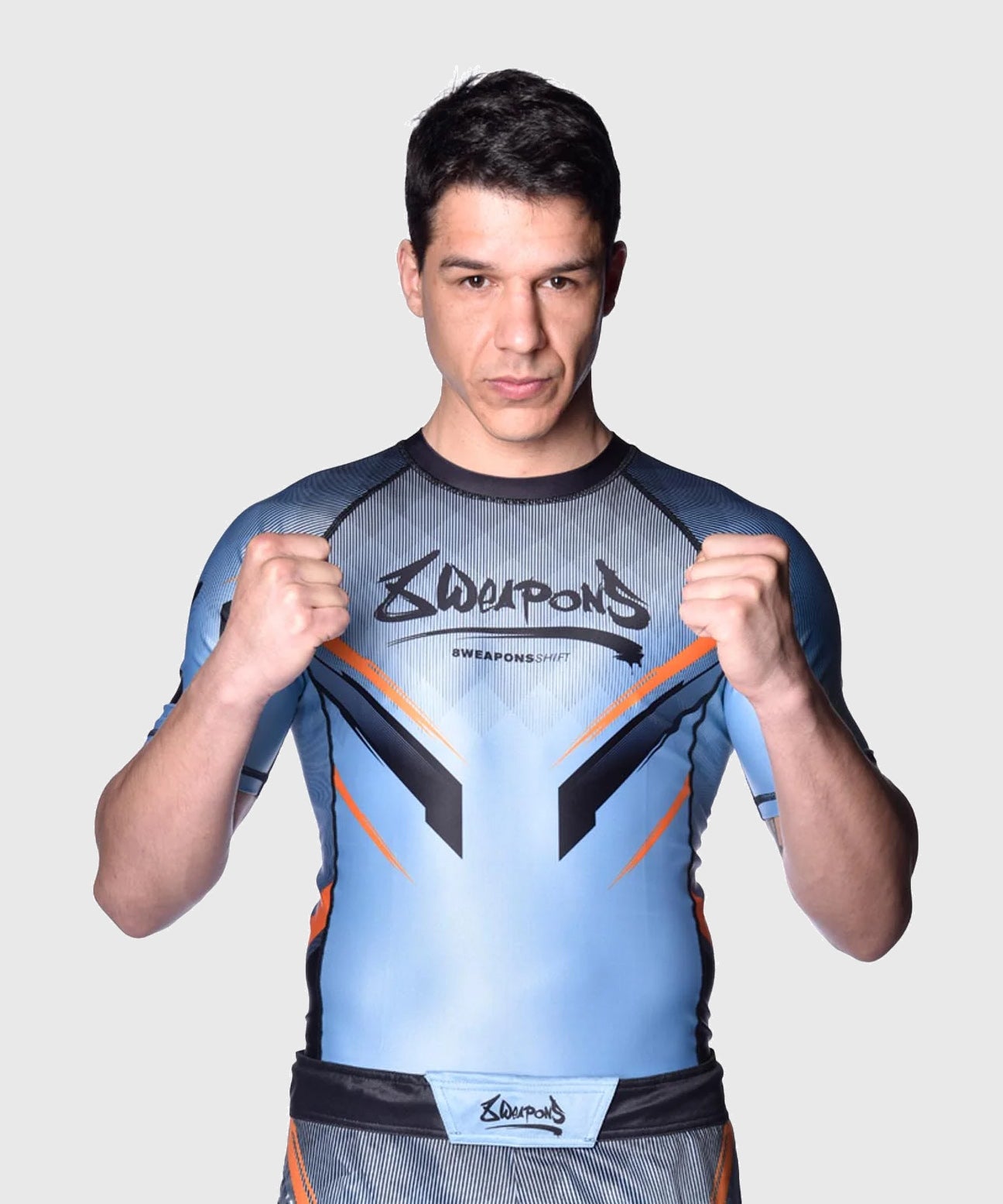 8 Weapons Shift Kurzarm-Rashguard - Blau/Schwarz/Orange