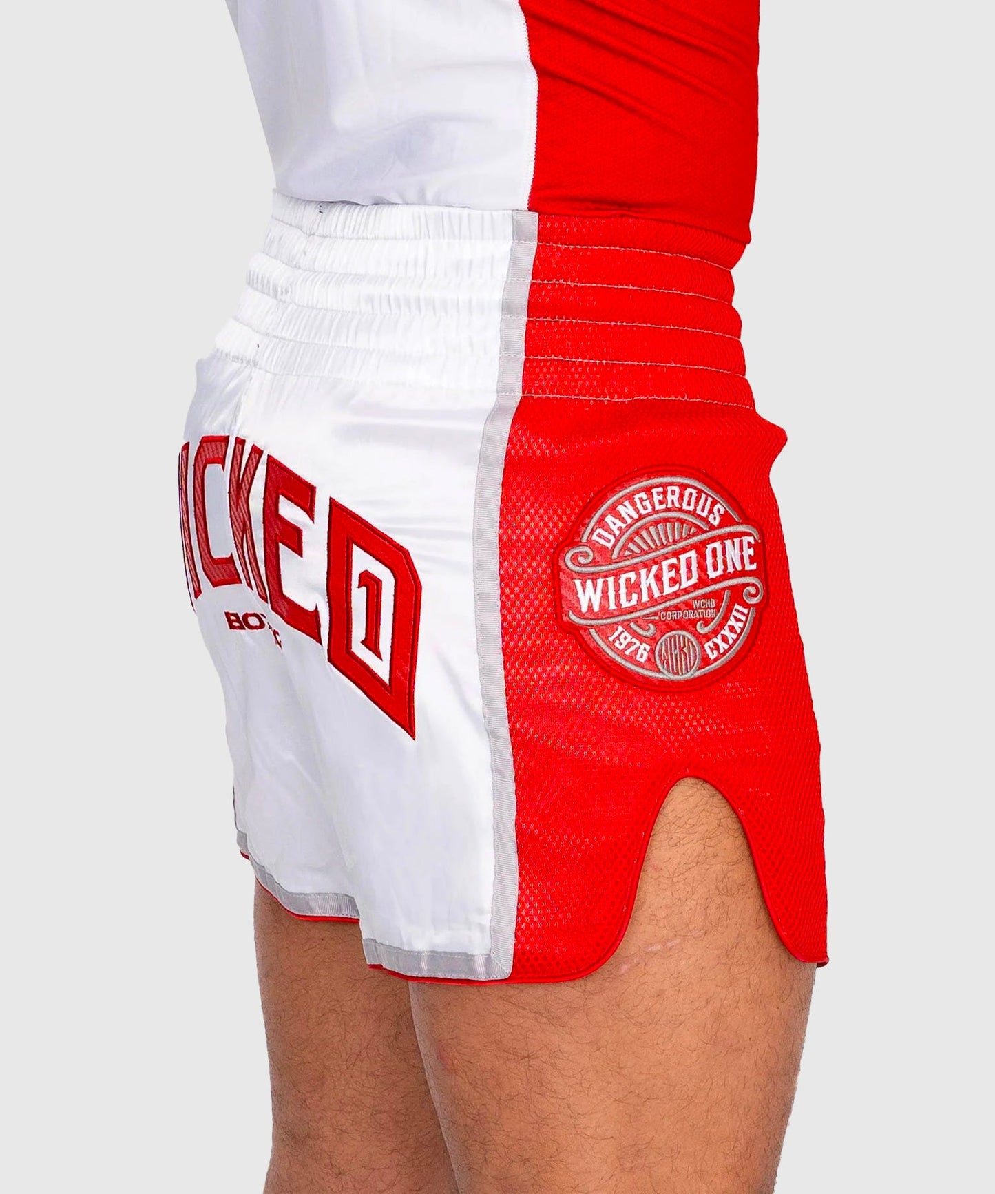 Short De Muay Thai Wicked One Block - Blanc/Rouge