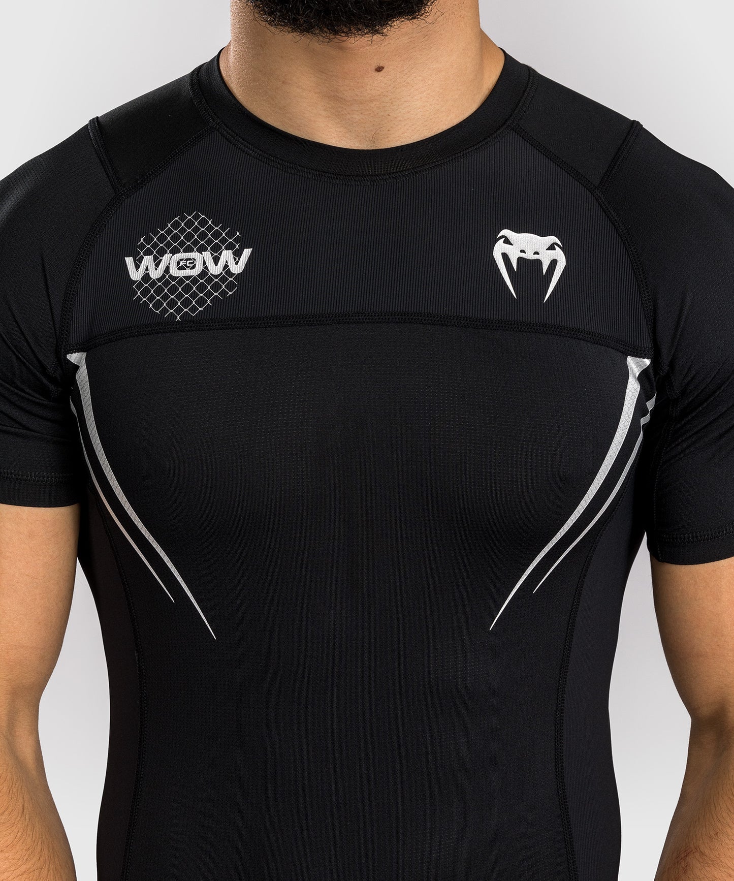 Venum x WOW FC Camiseta de Manga Corta Rashguard - Negro/Gris Plata