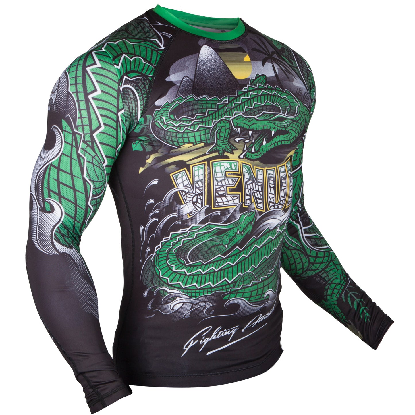 Rashguard Venum Crocodile - Nero/Verde - Maniche lunghe