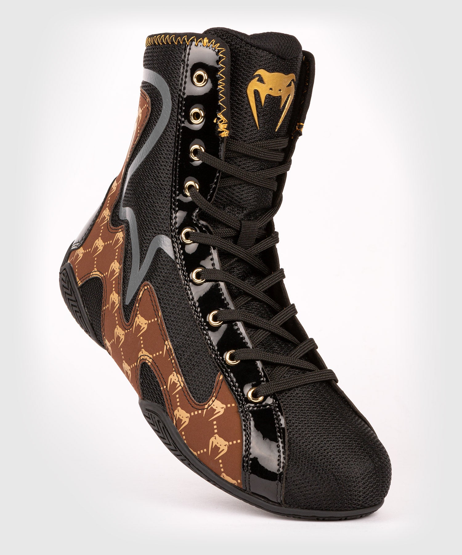 Venum Elite Evo Monogram Boxing Shoes – Black/Brown – Dragon Bleu