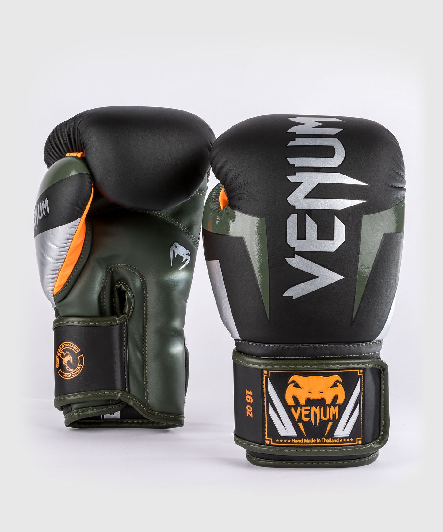 Gants de boxe Venum Elite - Noir/Argent/Kaki