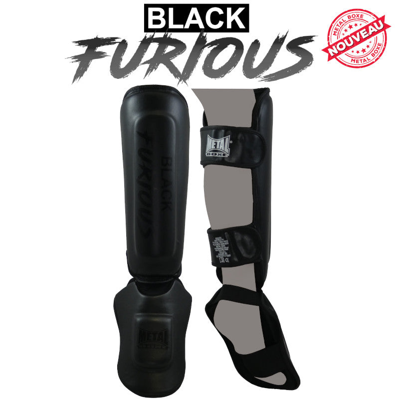 Protège-Tibias + Pieds Metal Boxe Furious - Noir