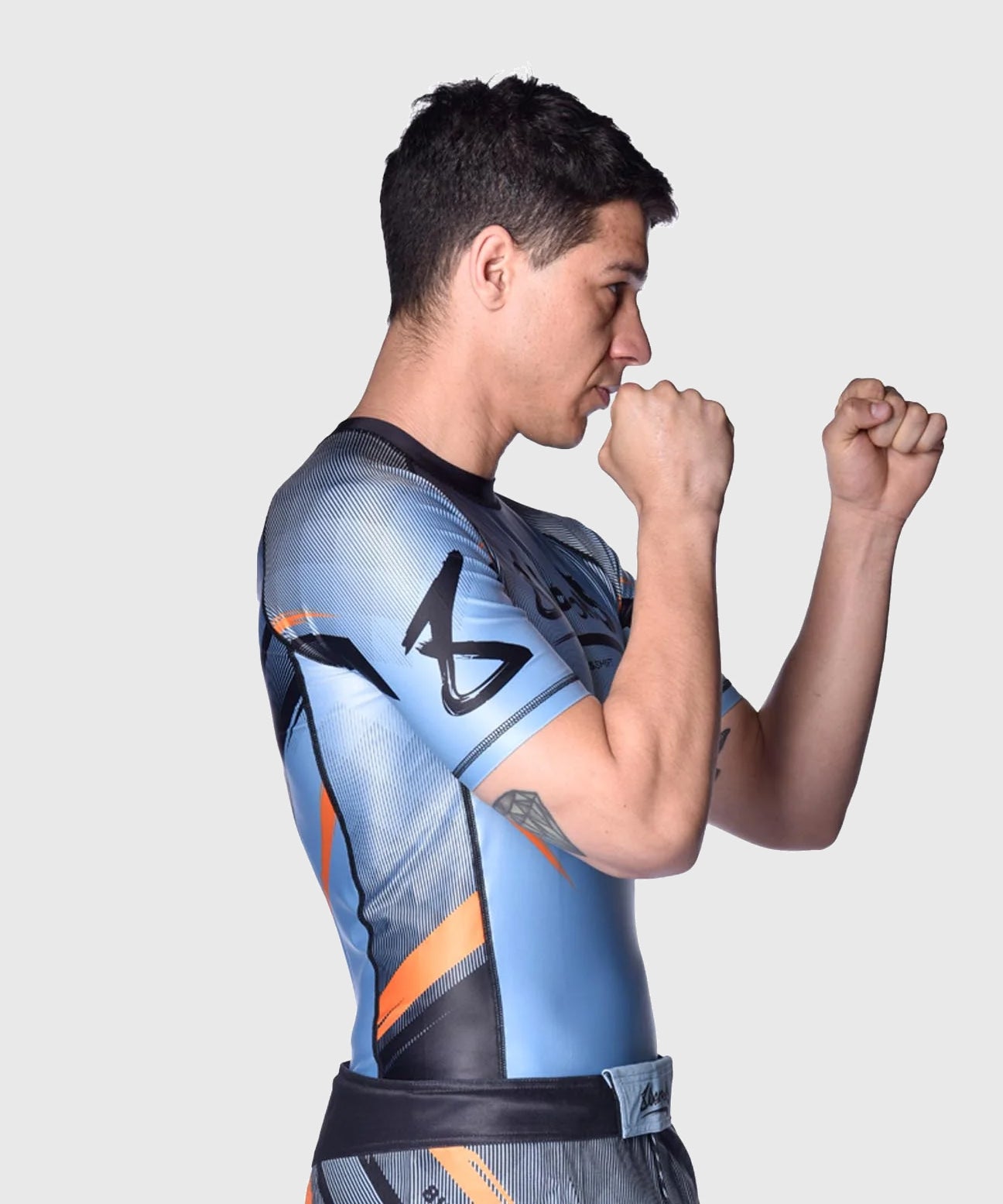 8 Weapons Shift Kurzarm-Rashguard - Blau/Schwarz/Orange