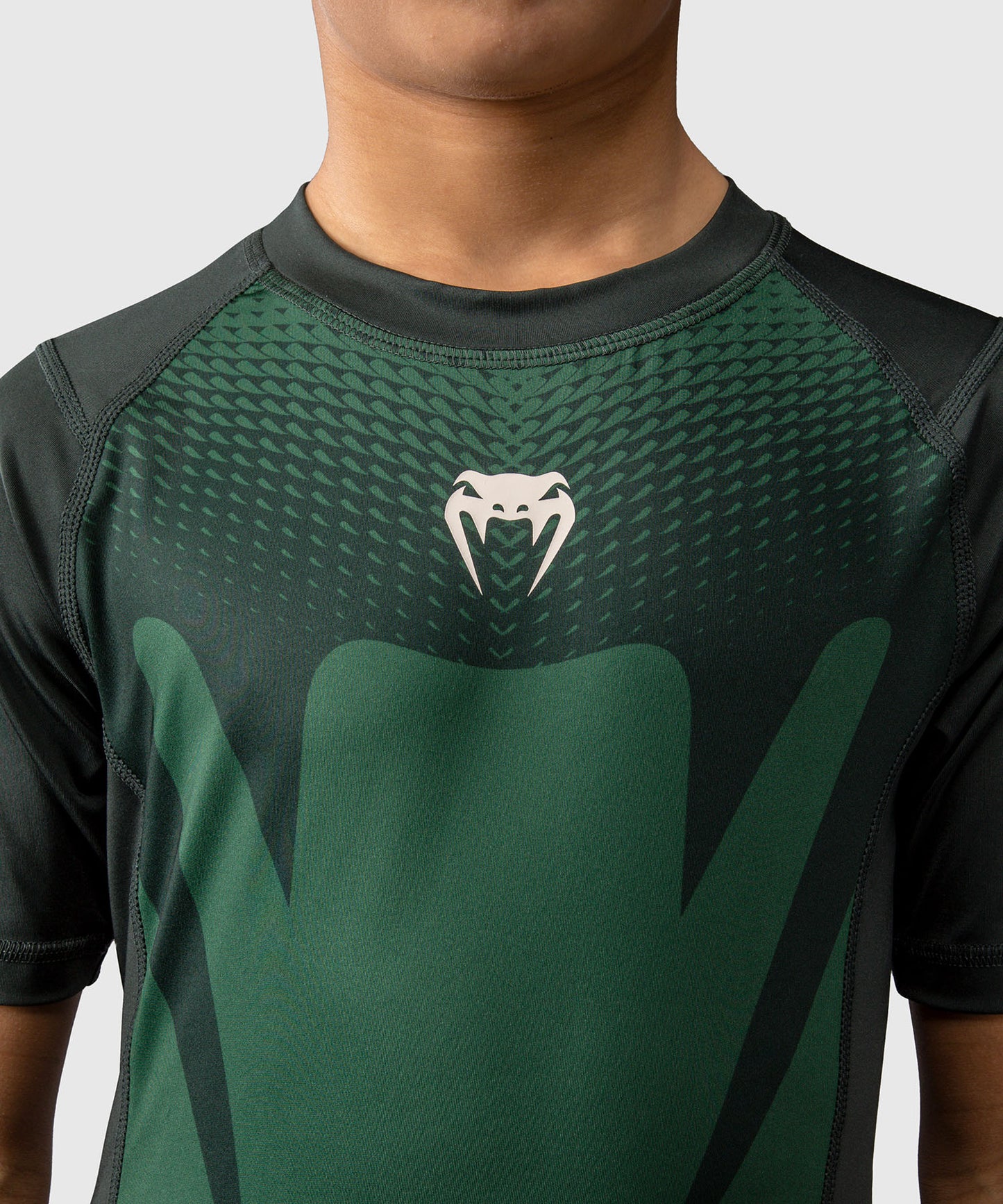 Venum Attack Kids Short Sleeve Rashguard - Forest Green/ Off White