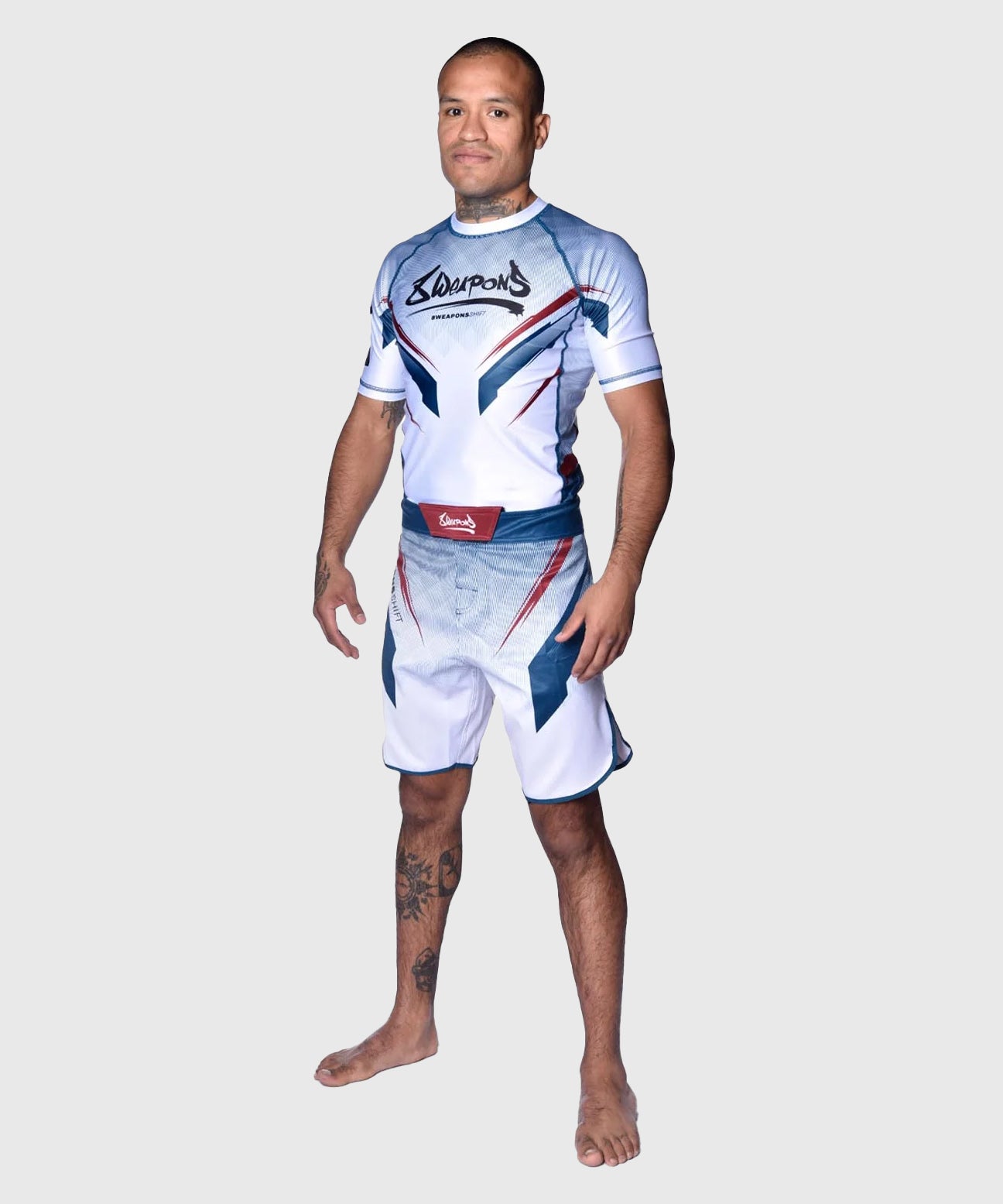 8 Weapons Shift Short Sleeve Rashguard - White/Blue/Red