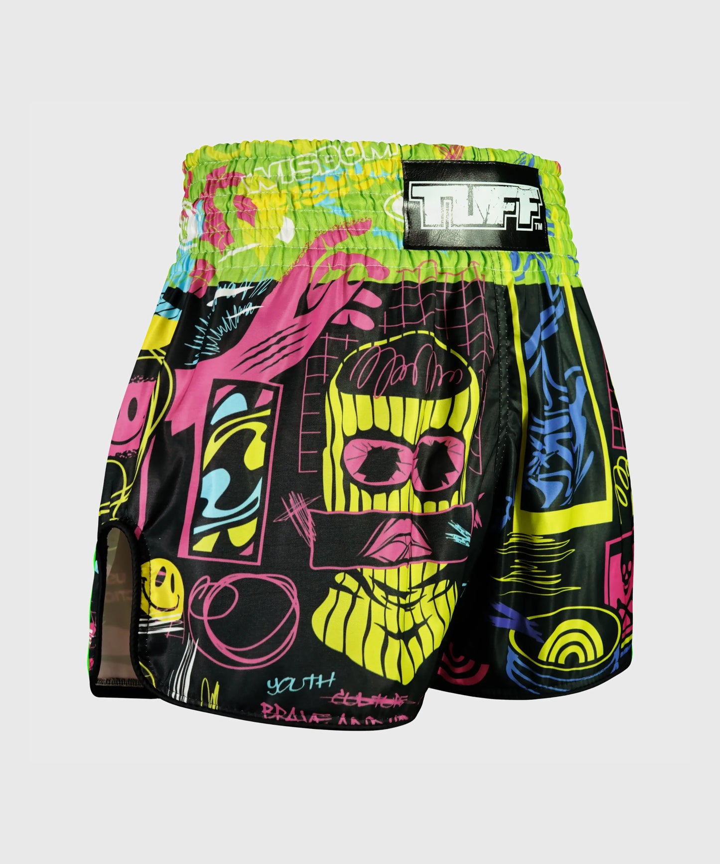Tuff Retro Style Neon Graffiti Muay Thai Shorts - Schwarz
