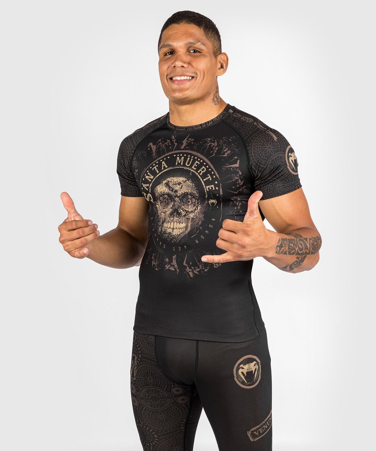 Santa Muerte Dark Side Venum Rashguard - short sleeves - Black/Brown