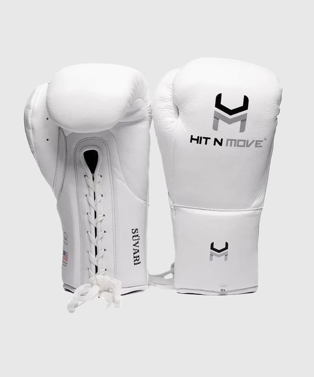 Hit N Move Süvari Guantes de Boxeo con Cordones de Crin de Caballo - Blanco