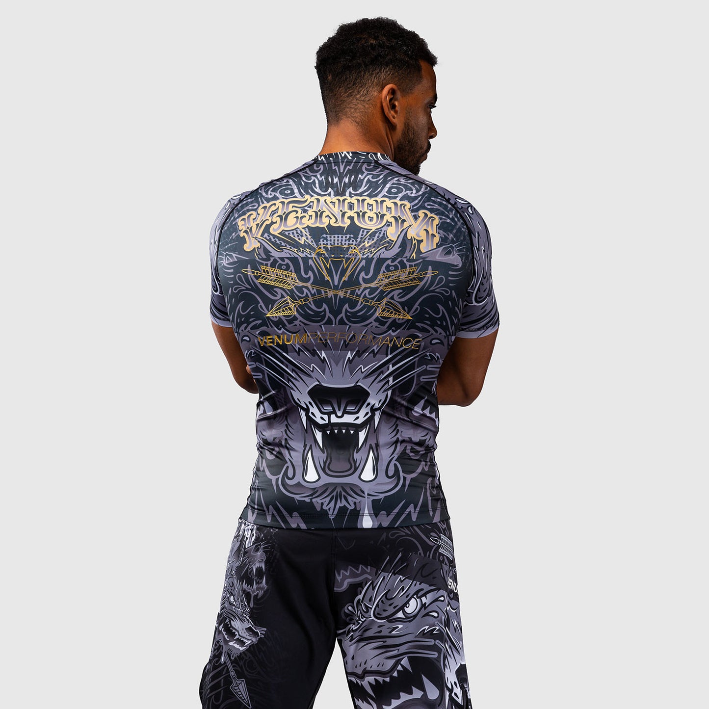 Venum Wolf Atak Short Sleeve Rashguard - Black/Grey