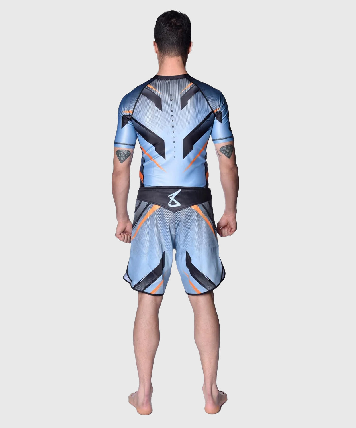8 Weapons Shift Kurzarm-Rashguard - Blau/Schwarz/Orange