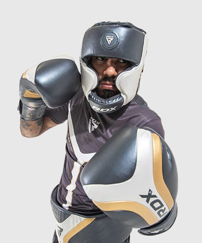 Casque de Boxe Rdx Sports Aura T-17 - Noir/Blanc/Or