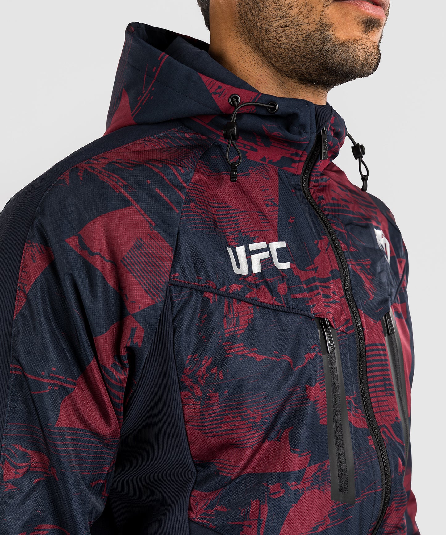 UFC Zenith by Venum Authentic Fight Week Zip Hoodie Herren - Marineblau/Burgunderrot/Silber