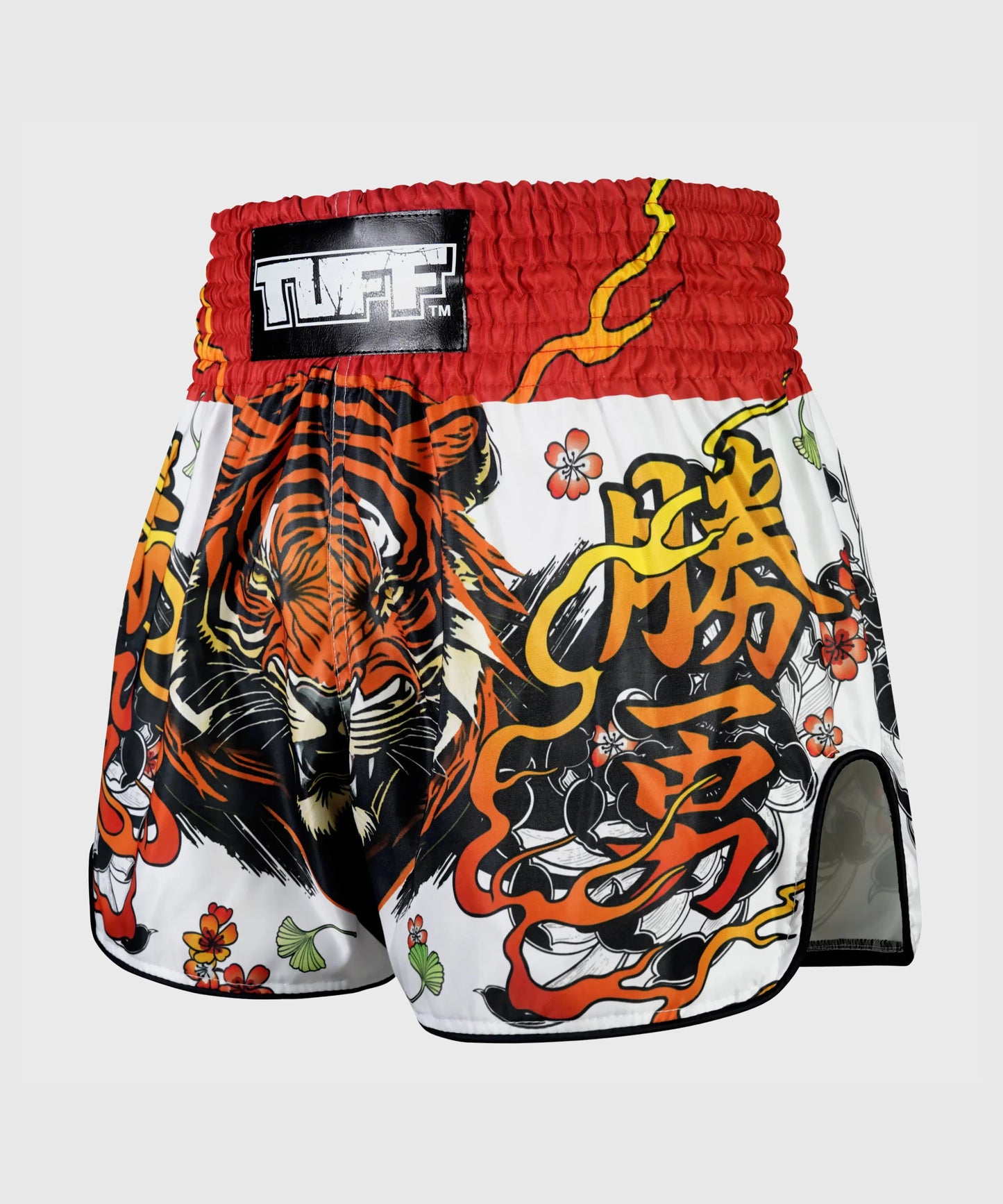 Tuff Retro Style Tora Chikara Power Of Tiger Pantaloncini da Muay Thai - Bianco