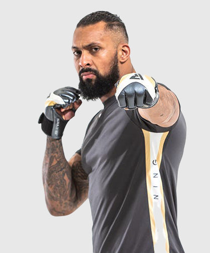 RDX Aura T-17 Grappling MMA Gloves - Black/White/Gold